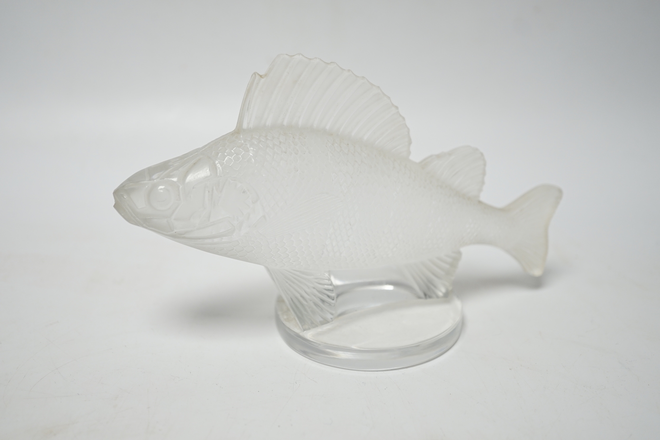 Rene Lalique, a frosted glass paperweight modelled as a fish, signed ‘Lalique France’ to base, 16cm wide